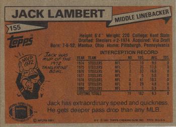 1981 Topps #155 Jack Lambert Back