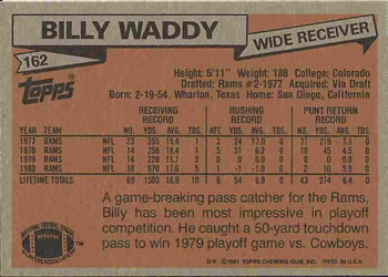 1981 Topps #162 Billy Waddy Back