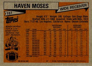 1981 Topps #187 Haven Moses Back