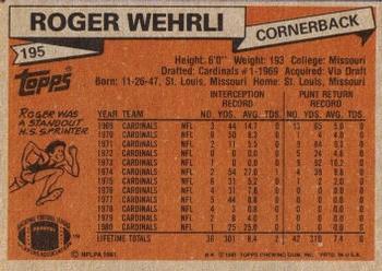 1981 Topps #195 Roger Wehrli Back
