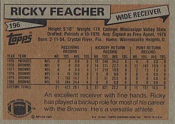 1981 Topps #196 Ricky Feacher Back