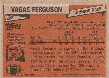 1981 Topps #208 Vagas Ferguson Back