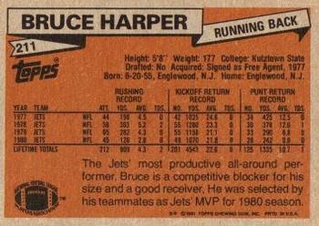1981 Topps #211 Bruce Harper Back