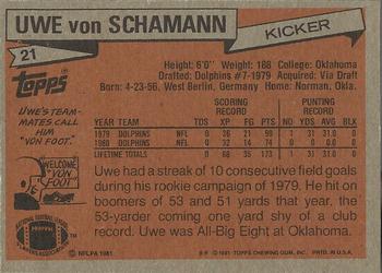 1981 Topps #21 Uwe Von Schamann Back
