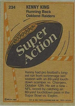 1981 Topps #234 Kenny King Back