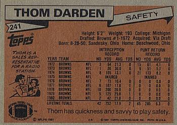 1981 Topps #241 Thom Darden Back