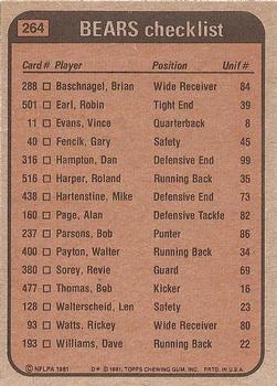 1981 Topps #264 Walter Payton / James Scott / Len Walterscheid / Dan Hampton Back