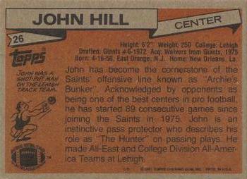 1981 Topps #26 John Hill Back
