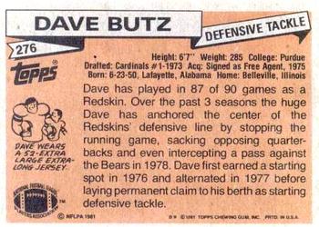 1981 Topps #276 Dave Butz Back
