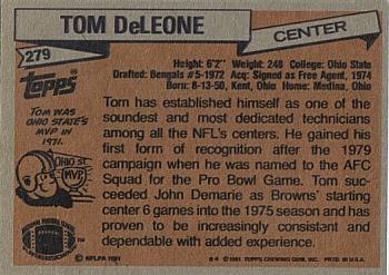 1981 Topps #279 Tom DeLeone Back