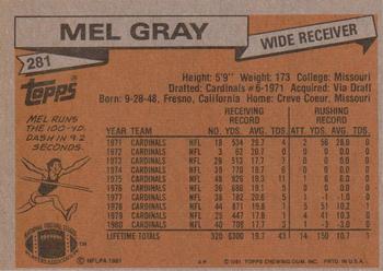 1981 Topps #281 Mel Gray Back