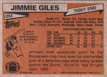 1981 Topps #293 Jimmie Giles Back