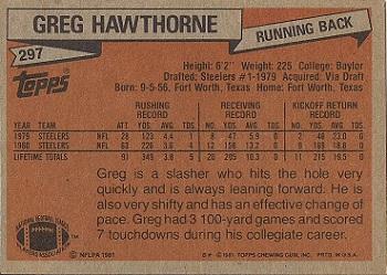 1981 Topps #297 Greg Hawthorne Back