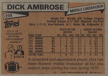 1981 Topps #298 Dick Ambrose Back