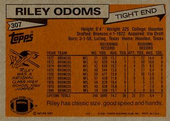 1981 Topps #307 Riley Odoms Back