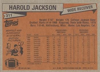 1981 Topps #311 Harold Jackson Back