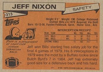 1981 Topps #313 Jeff Nixon Back