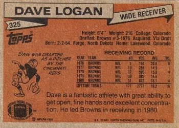 1981 Topps #325 Dave Logan Back