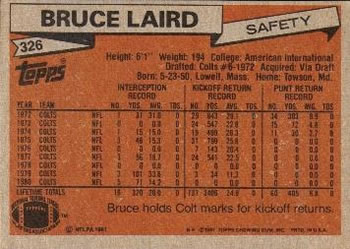 1981 Topps #326 Bruce Laird Back