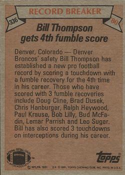 1981 Topps #336 Bill Thompson Back