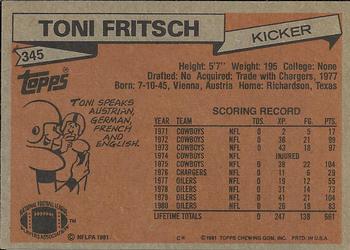 1981 Topps #345 Toni Fritsch Back