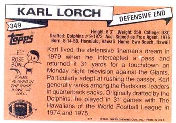1981 Topps #349 Karl Lorch Back