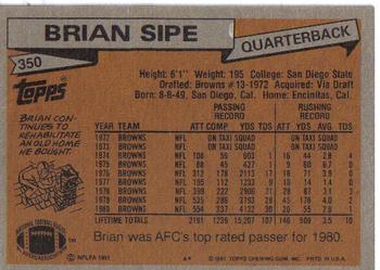 1981 Topps #350 Brian Sipe Back