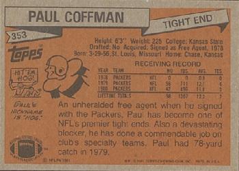 1981 Topps #353 Paul Coffman Back