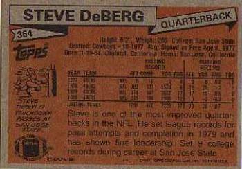1981 Topps #364 Steve DeBerg Back
