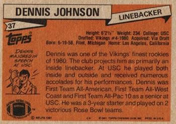 1981 Topps #37 Dennis Johnson Back