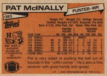 1981 Topps #383 Pat McInally Back