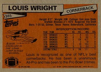 1981 Topps #385 Louis Wright Back