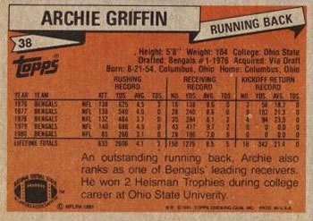 1981 Topps #38 Archie Griffin Back