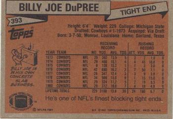 1981 Topps #393 Billy Joe DuPree Back