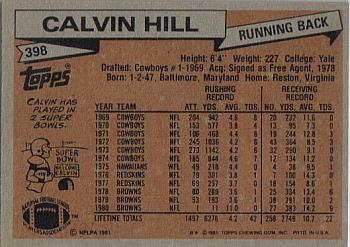1981 Topps #398 Calvin Hill Back