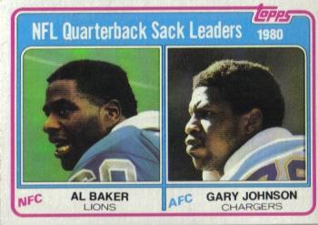 1981 Topps #3 1980 Sack Leaders (Al Baker / Gary Johnson) Front