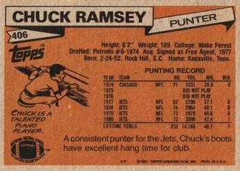 1981 Topps #406 Chuck Ramsey Back
