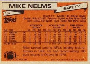 1981 Topps #407 Mike Nelms Back