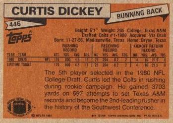 1981 Topps #446 Curtis Dickey Back
