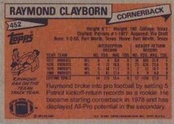 1981 Topps #452 Raymond Clayborn Back