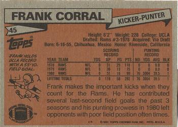 1981 Topps #45 Frank Corral Back