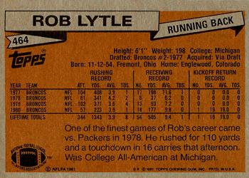 1981 Topps #464 Rob Lytle Back