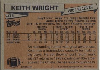 1981 Topps #478 Keith Wright Back