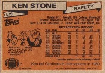 1981 Topps #479 Ken Stone Back