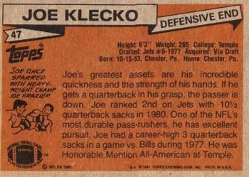 1981 Topps #47 Joe Klecko Back