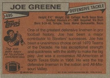1981 Topps #495 Joe Greene Back