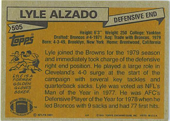 1981 Topps #505 Lyle Alzado Back