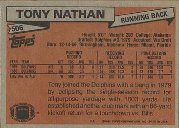 1981 Topps #506 Tony Nathan Back