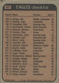 1981 Topps #507 Wilbert Montgomery / Charlie Smith / Brenard Wilson / Claude Humphrey Back