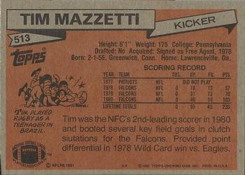 1981 Topps #513 Tim Mazzetti Back
